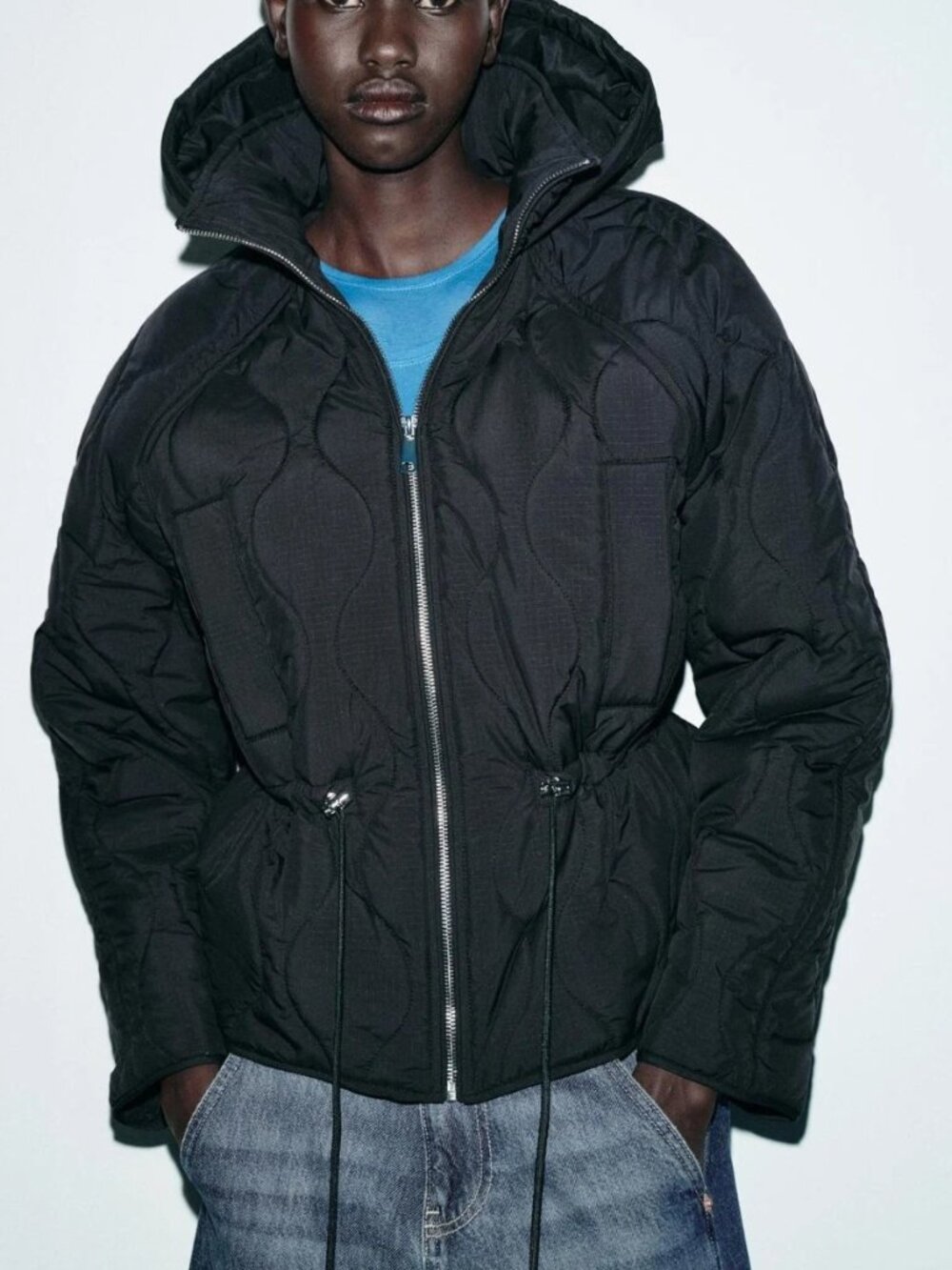 ZARA HOODED PUFFER JACKET, BLACK, MEDIUM 8372/082/800